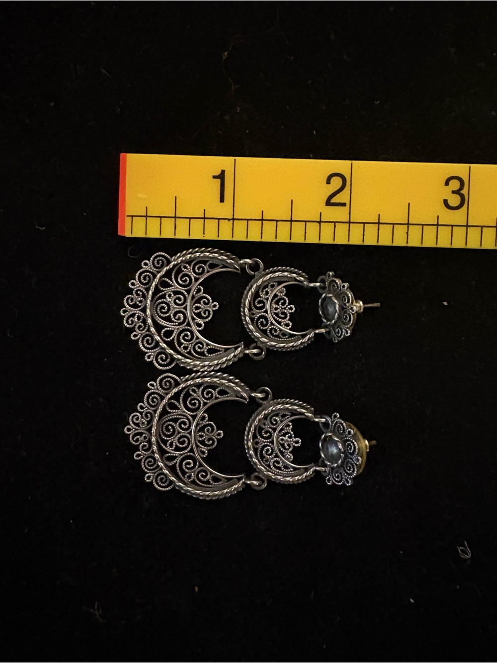 Boho Chic Silver Tone Filigree Rustic Double Drop Chandelier Statement Earrings - Picture 5 of 6